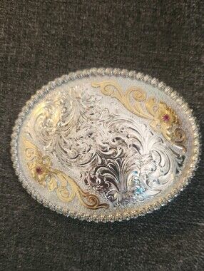 Montana Silversmiths Silver and Gold Women's Belt Buckle With Ruby Stones